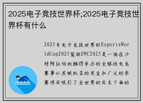 2025电子竞技世界杯;2025电子竞技世界杯有什么